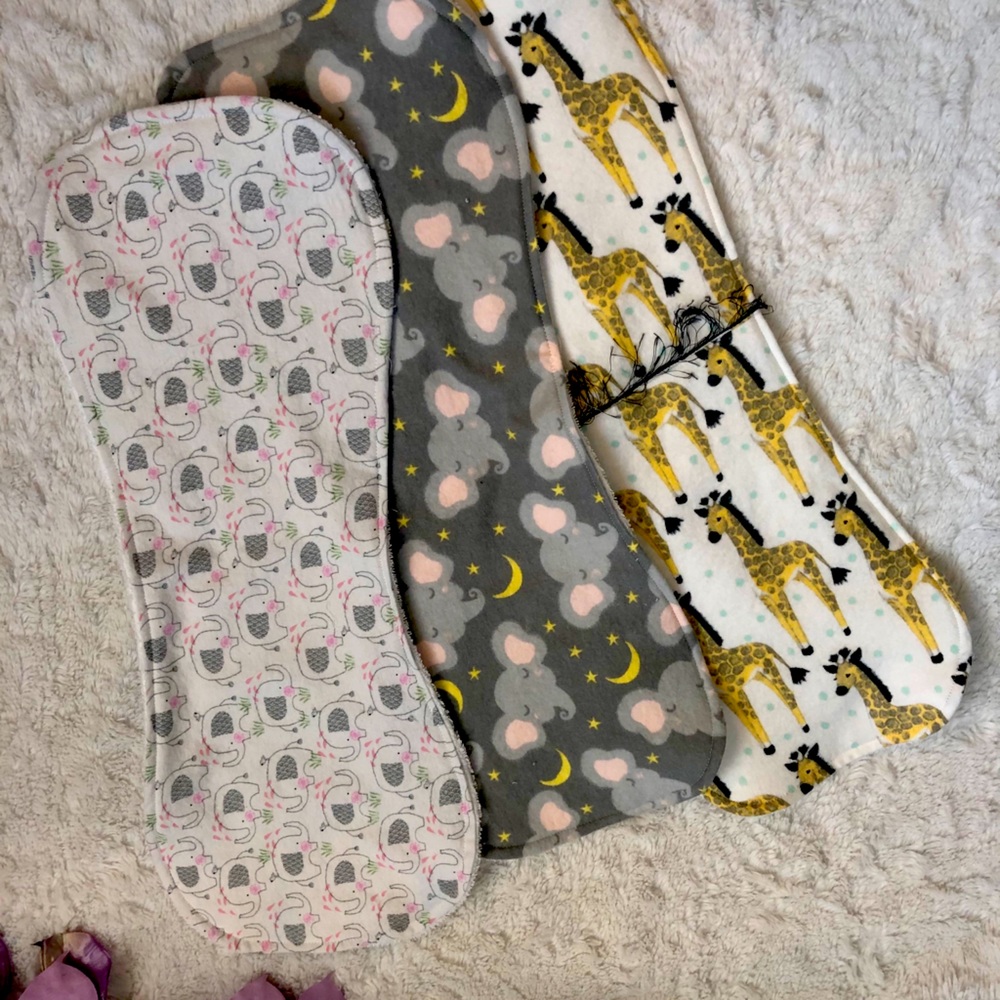 Set of 3 baby girl Hand made burp cloths